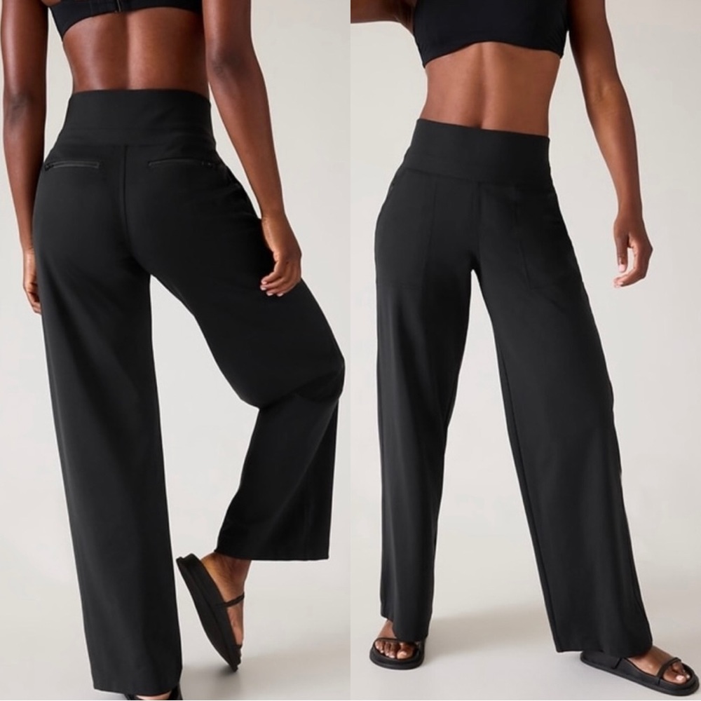 Athleta Venic Flare Leg Active Wide-Leg Pants -Black